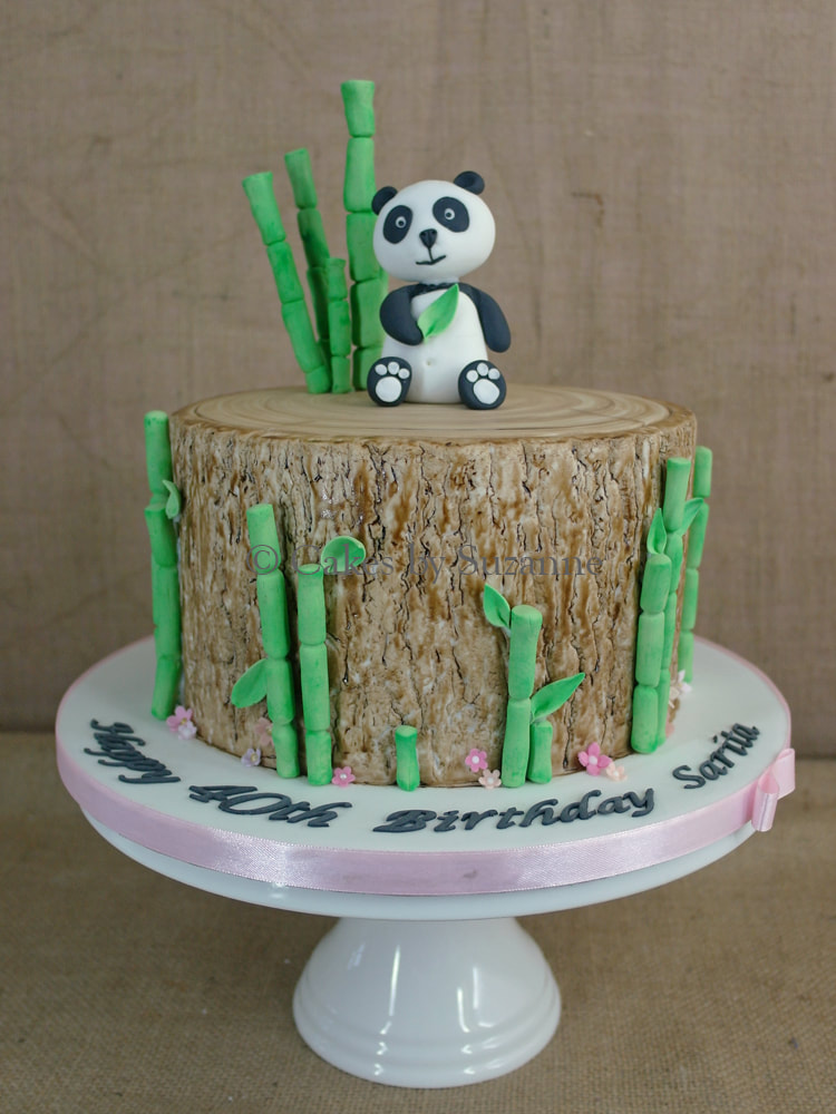 40th panda round birthday cake bamboo bark tree
