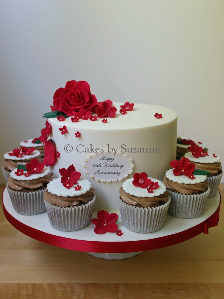Ruby 40th wedding anniversary cake cupcakes red flowers
