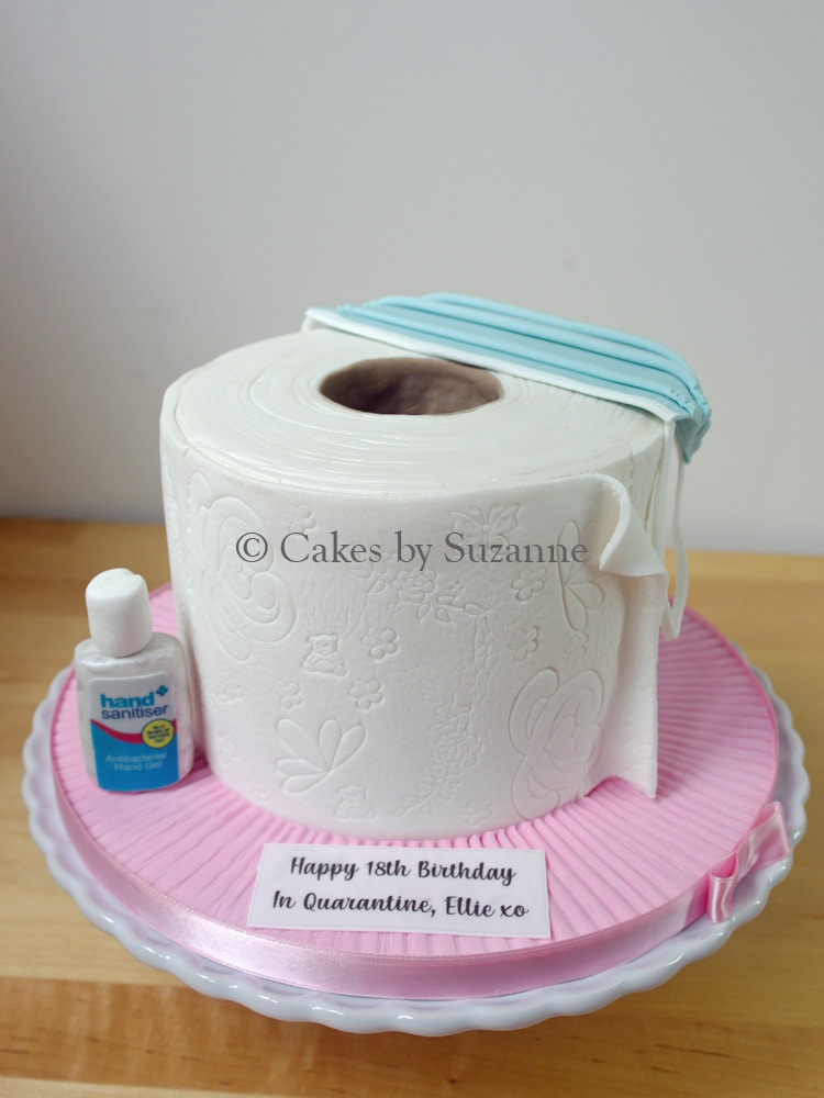 Lockdown 2020 birthday cake toilet roll face mask hand sanitiser