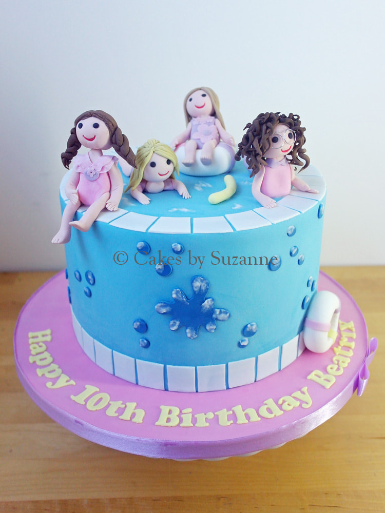 Swimming party cake girls in pool splash