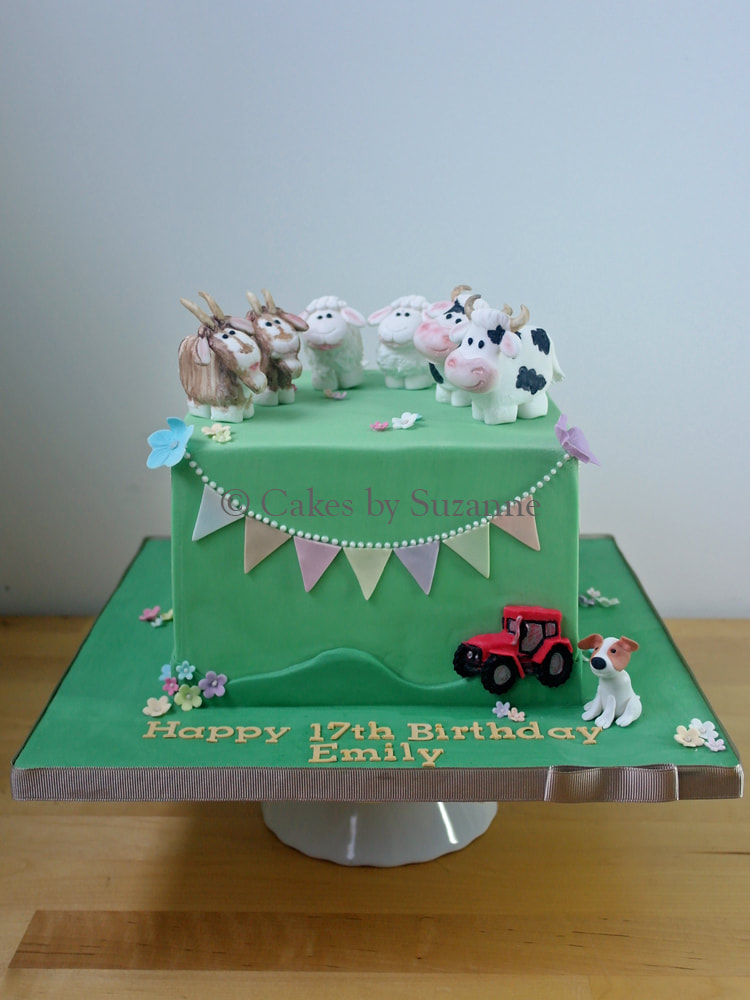 17th birthday animal farm cake sheep cows goats tractor dog