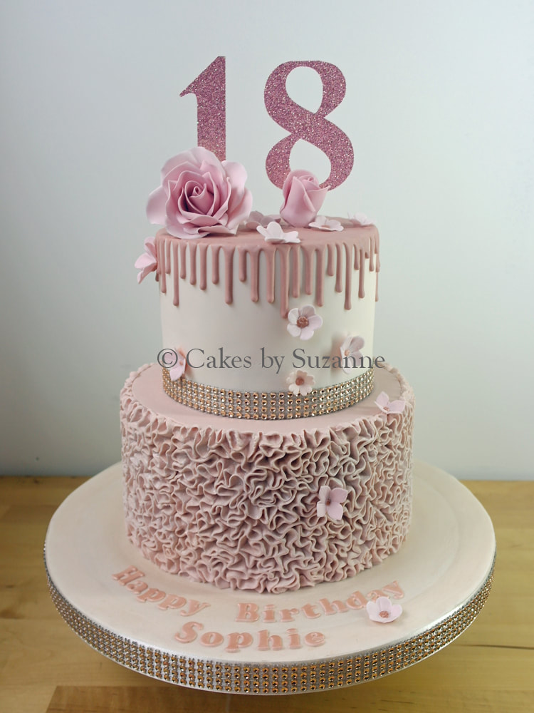 18th birthday cake rose gold drip ruffles