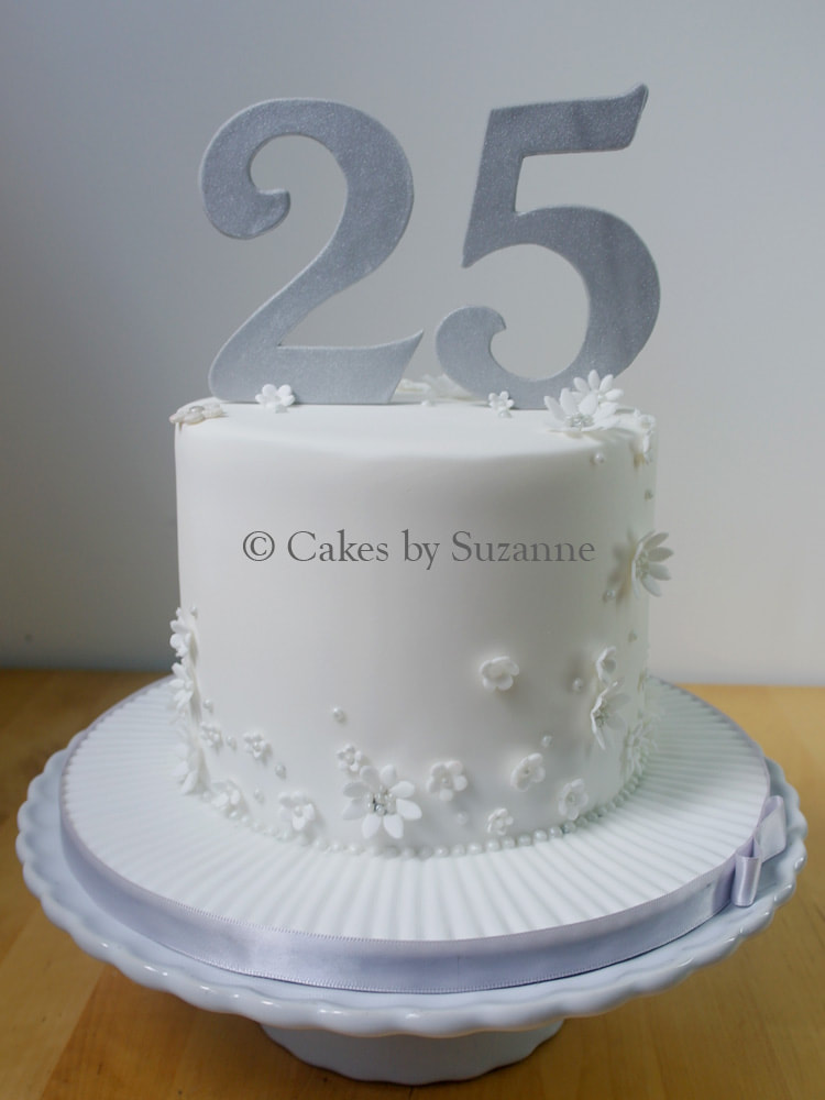 25th wedding anniversary cake silver blossoms