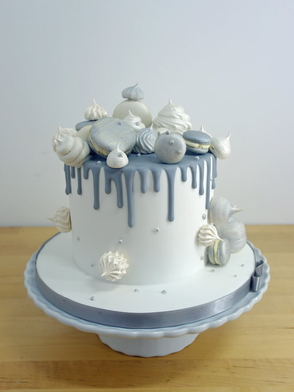 silver drip macarons meringues birthday cake