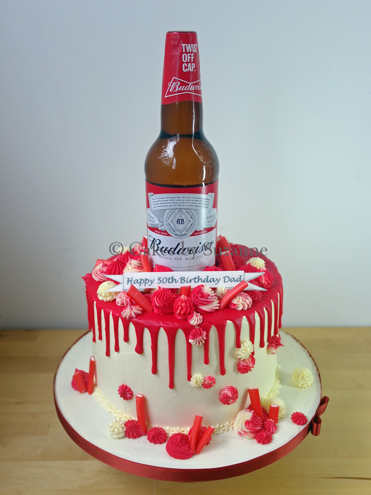 Budweiser drip birthday cake