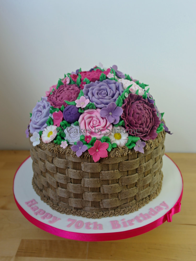 70th birthday flower basket cake
