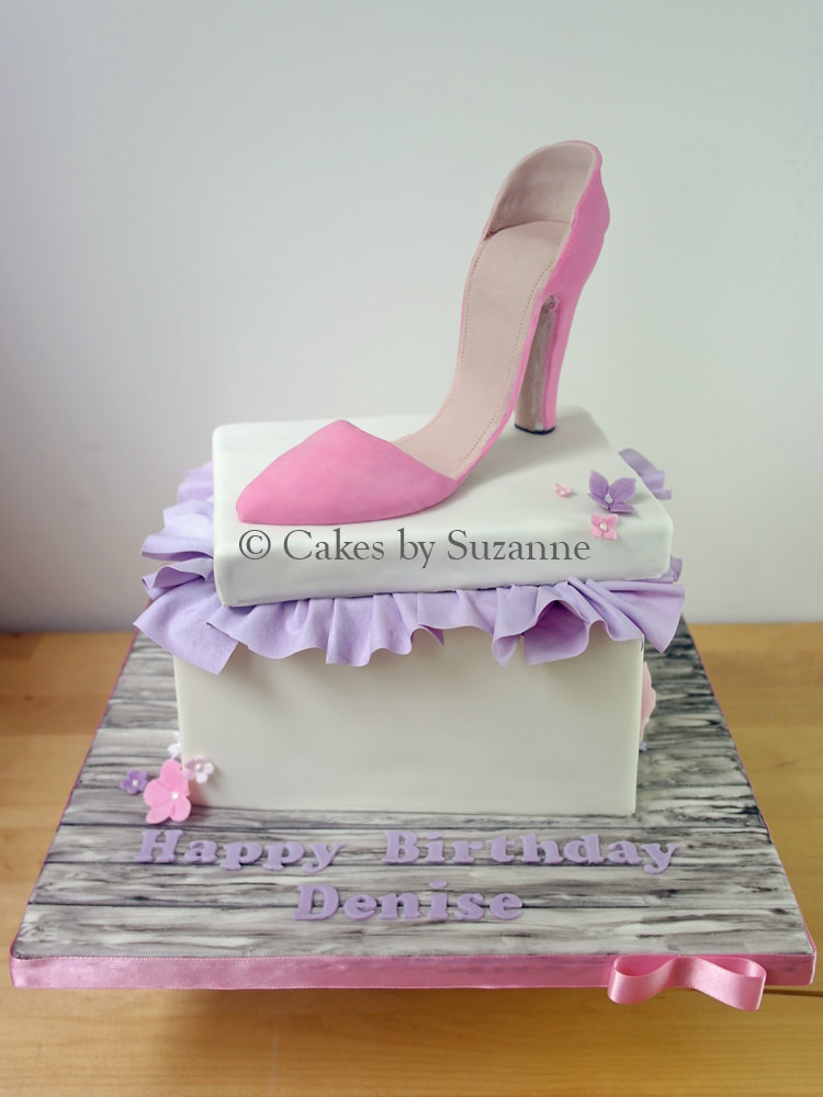 shoe box birthday cake pink lilac ivory stiletto