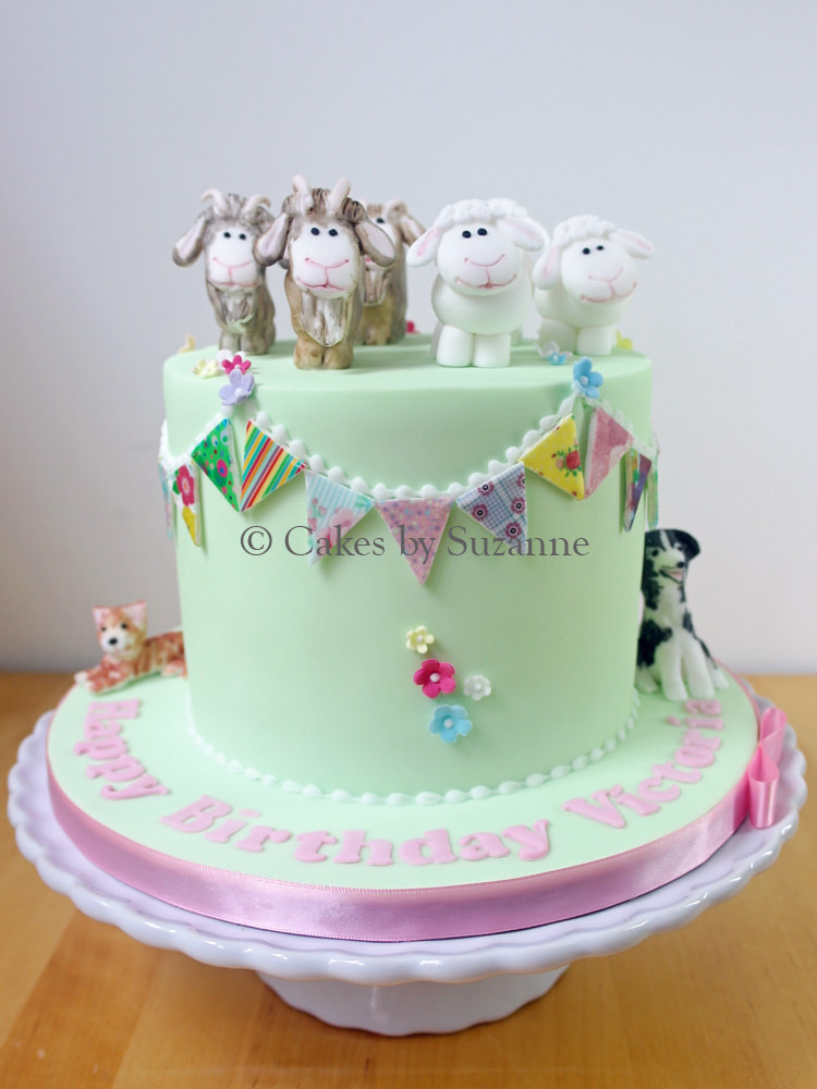 animal farm birthday cake sheep goats dog cat bunting