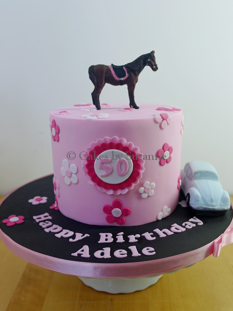 50th birthday cake horse VW Volkswagen Beetle pink