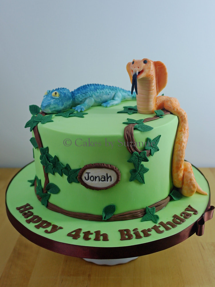 snake lizard reptile 4th birthday cake