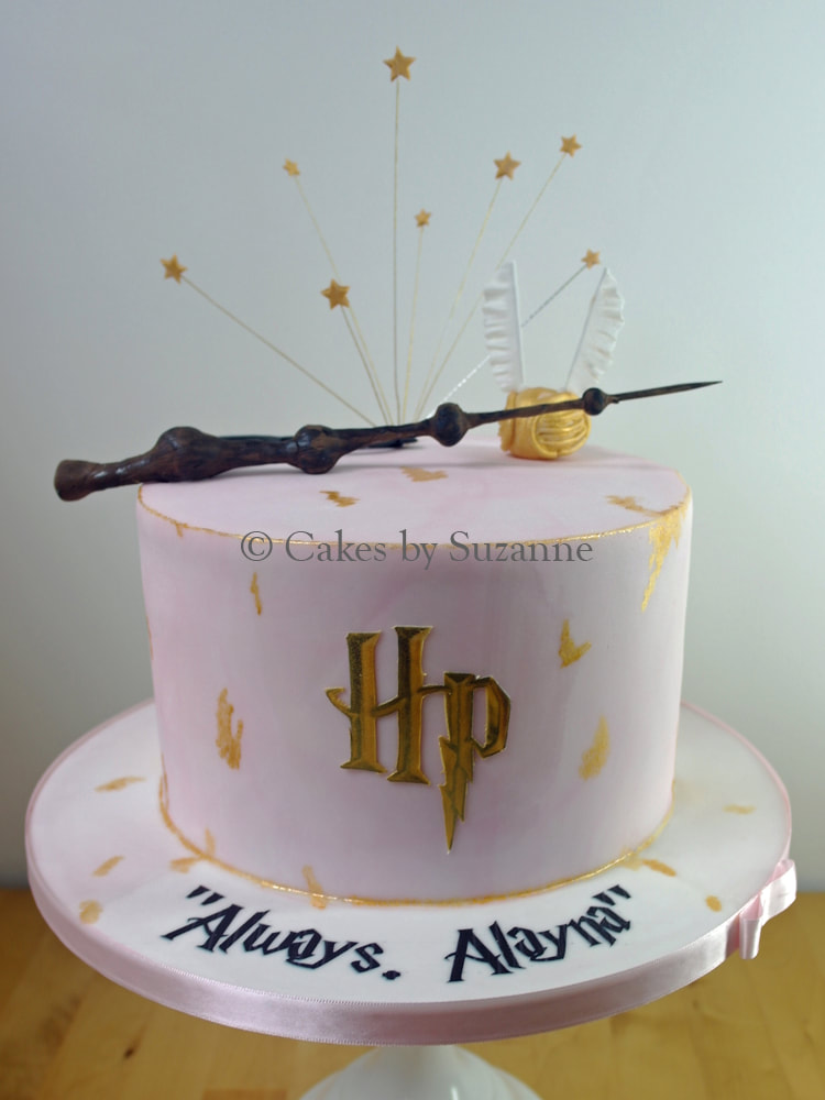 Harry Potter birthday cake wand snitch HP logo glasses