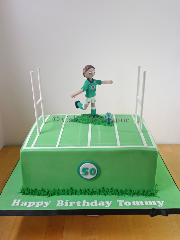 Rugby pitch ball player birthday 50th cake