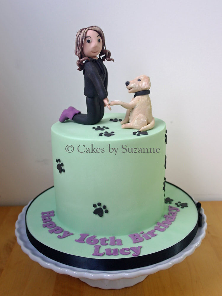 birthday cake with girl and dog model