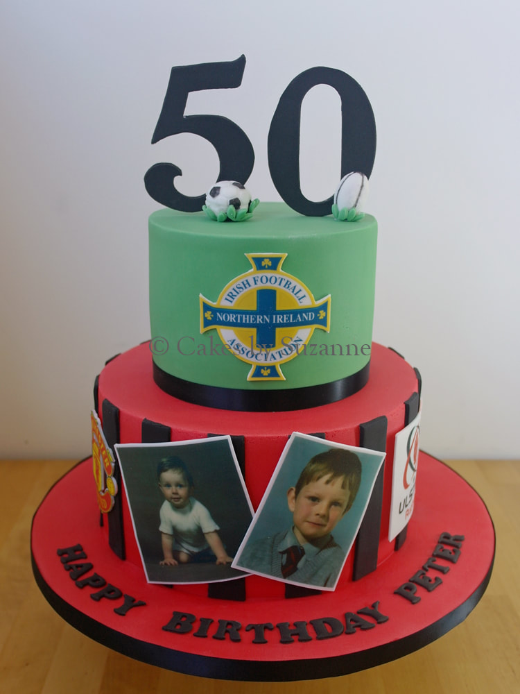 50th birthday cake with Ulster Rugby, Northern Ireland and Manchester United football themes