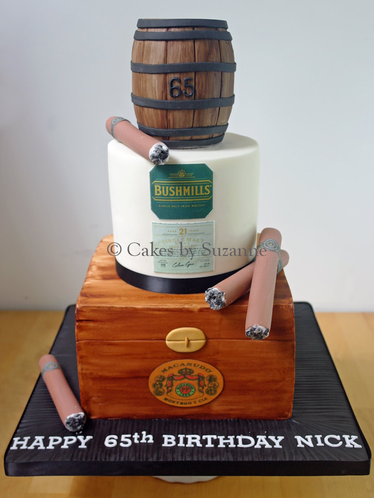 Whiskey and cigars themed birthday cake