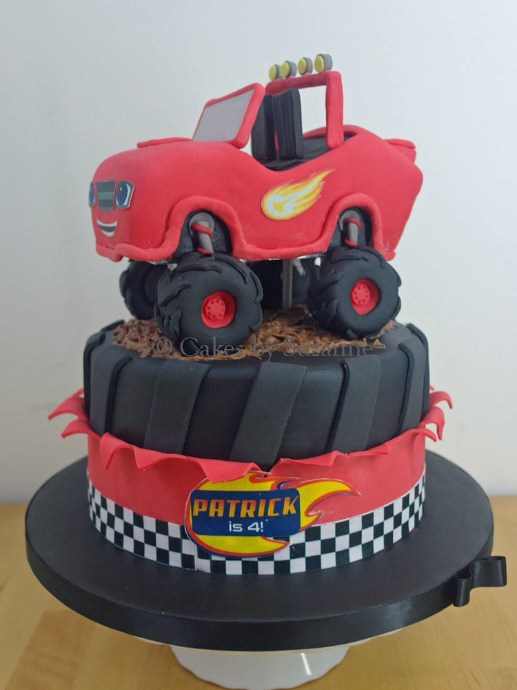 Blaze monster truck tyre 4th birthday cake