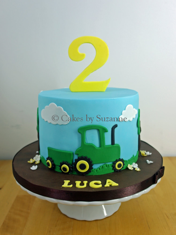 2nd birthday green tractor cake